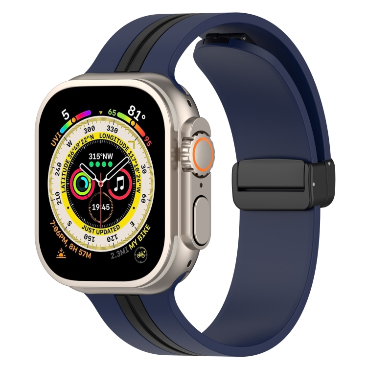 

Magnetic Clasp Two-Color Silicone Watch Band For Apple Watch Ultra 49mm(Midnight Blue + Black)