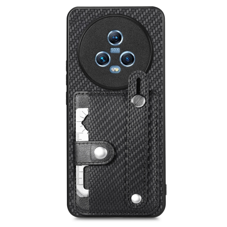 

For Honor Magic5 Wristband Kickstand Card Wallet Back Cover Phone Case with Tool Knife(Black)