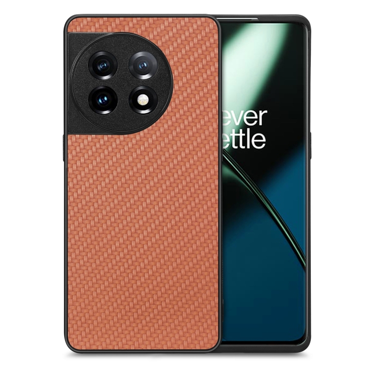 

For OnePlus 11 Carbon Fiber Texture Leather Back Cover Phone Case(Brown)