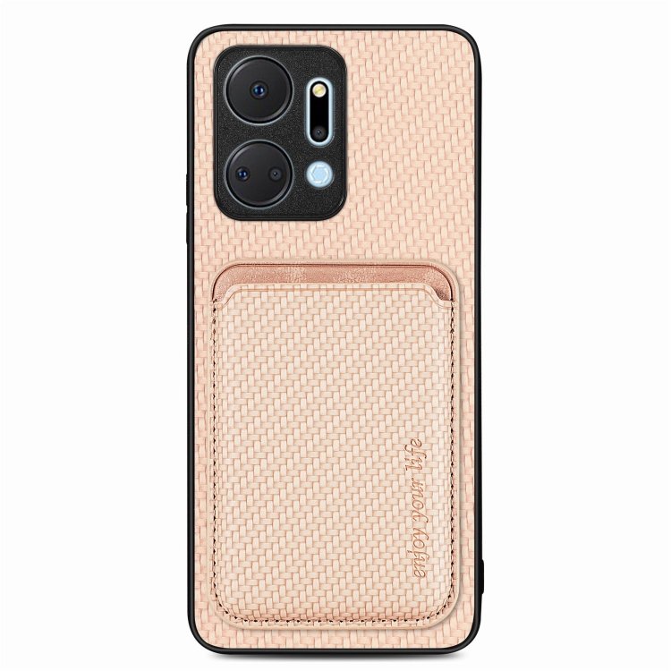 

For Honor X7A Carbon Fiber Leather Card Magsafe Magnetic Phone Case(Khaki)