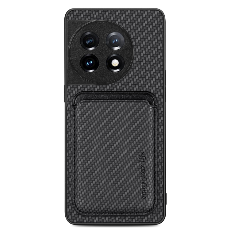 

For OnePlus 11 Carbon Fiber Leather Card Magsafe Magnetic Phone Case(Black)