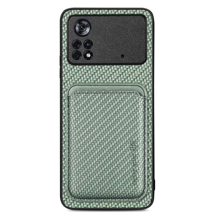 

For Xiaomi Poco X4 Pro 5G Carbon Fiber Leather Card Magsafe Magnetic Phone Case(Green)