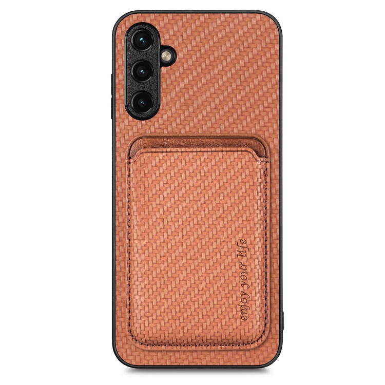 

For Samsung Galaxy A34 5G Carbon Fiber Leather Card Magsafe Magnetic Phone Case(Brown)