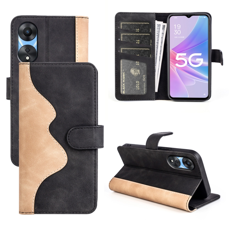 

For OPPO A58 Stitching Horizontal Flip Leather Phone Case(Black)