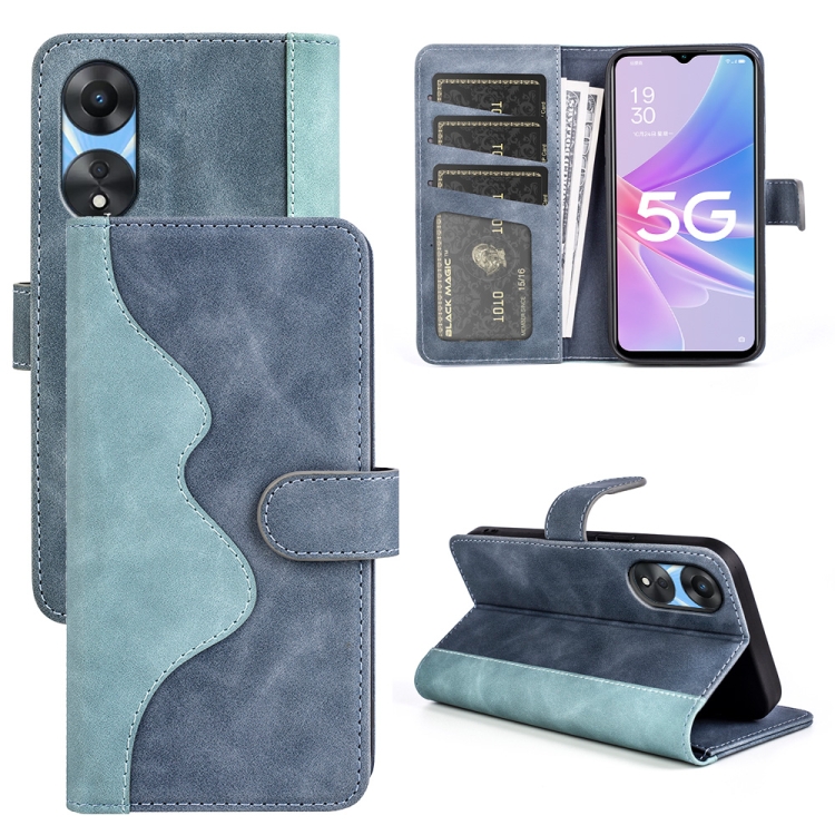 

For OPPO A58 Stitching Horizontal Flip Leather Phone Case(Blue)