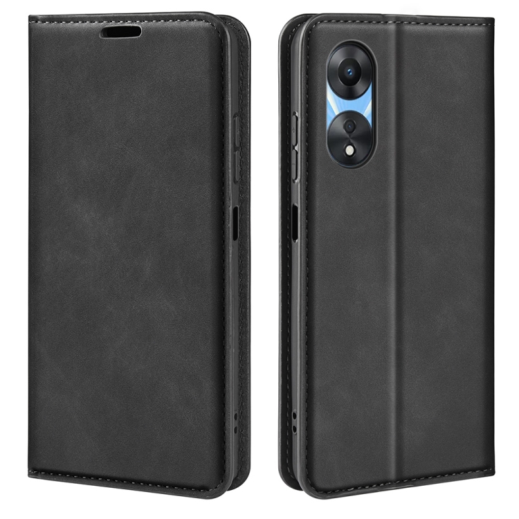 

For OPPO A58 Retro-skin Magnetic Suction Leather Phone Case(Black)