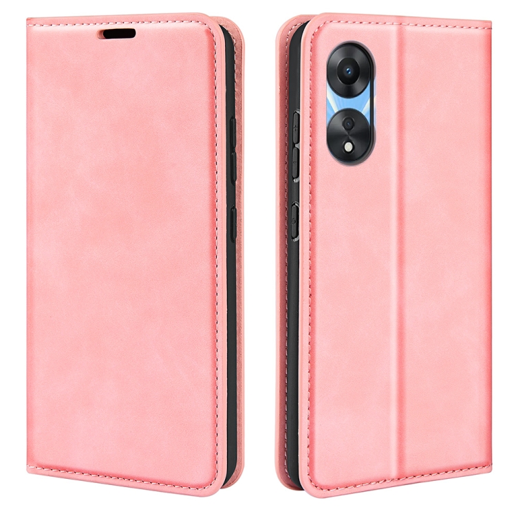 

For OPPO A58 Retro-skin Magnetic Suction Leather Phone Case(Pink)