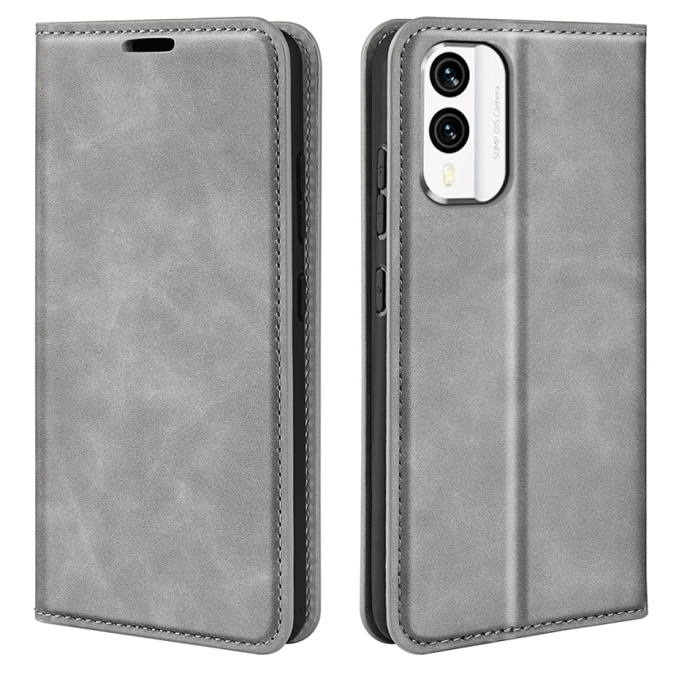 

For Nokia X30 Retro-skin Magnetic Suction Leather Phone Case(Grey)
