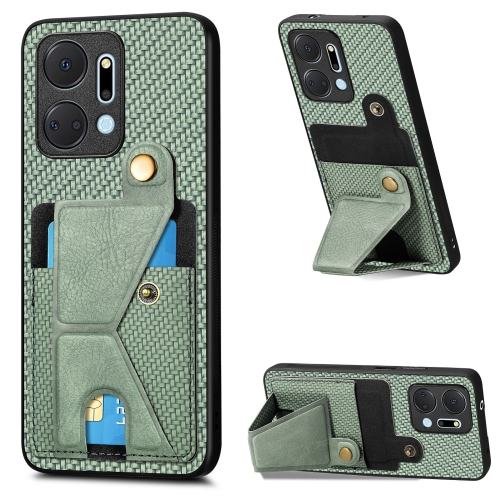 

For Honor X7A Carbon Fiber Wallet Flip Card K-shaped Holder Phone Case(Green)