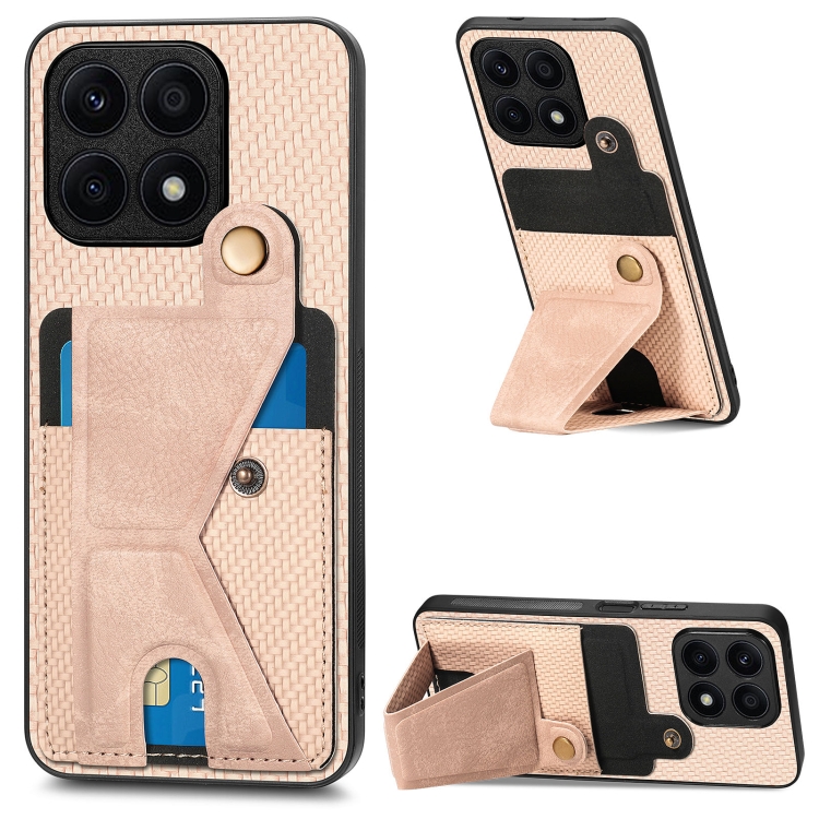 

For Honor X8A Carbon Fiber Wallet Flip Card K-shaped Holder Phone Case(Khaki)