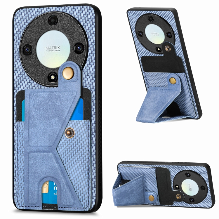 

For Honor X9A Carbon Fiber Wallet Flip Card K-shaped Holder Phone Case(Blue)