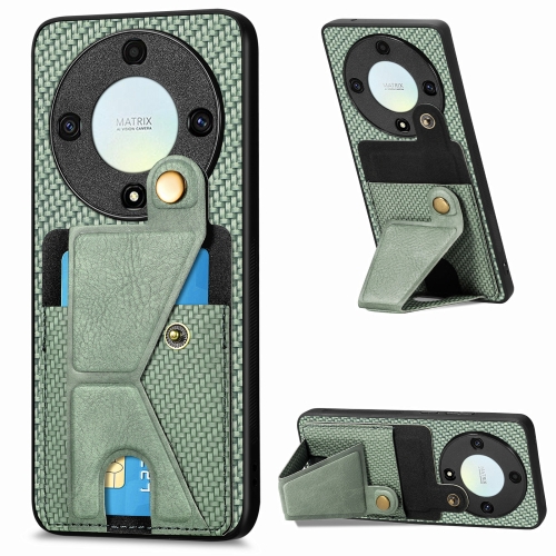 

For Honor X9A Carbon Fiber Wallet Flip Card K-shaped Holder Phone Case(Green)