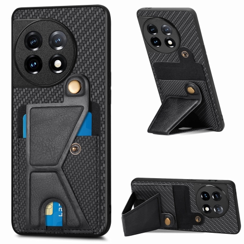 

For OnePlus 11 Carbon Fiber Wallet Flip Card K-shaped Holder Phone Case(Black)