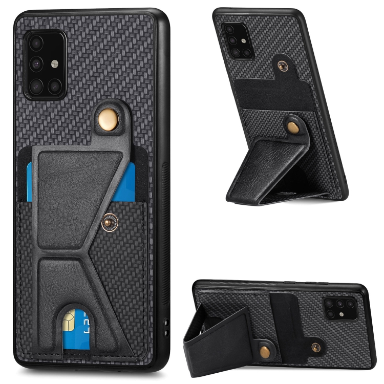 

For Samsung Galaxy A51 5G Carbon Fiber Wallet Flip Card K-shaped Holder Phone Case(Black)
