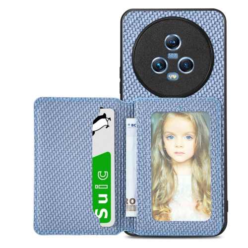

For Honor Magic5 Carbon Fiber Magnetic Card Wallet Bag Phone Case(Blue)
