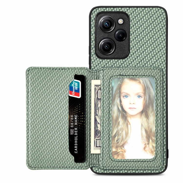 

For Xiaomi Poco X5 Pro 5G Carbon Fiber Magnetic Card Wallet Bag Phone Case(Green)