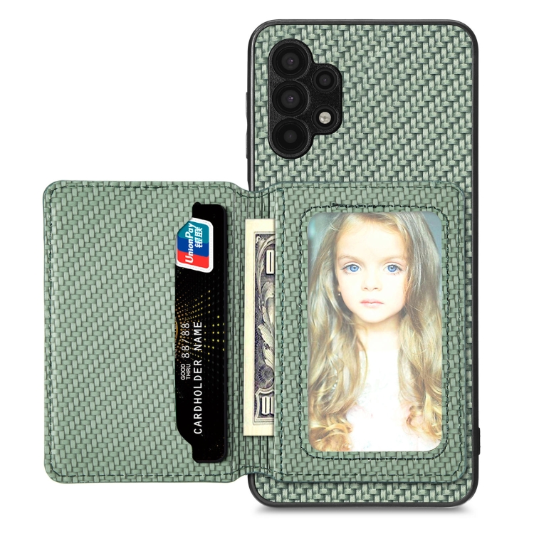 

For Samsung Galaxy A32 5G Carbon Fiber Magnetic Card Wallet Bag Phone Case(Green)