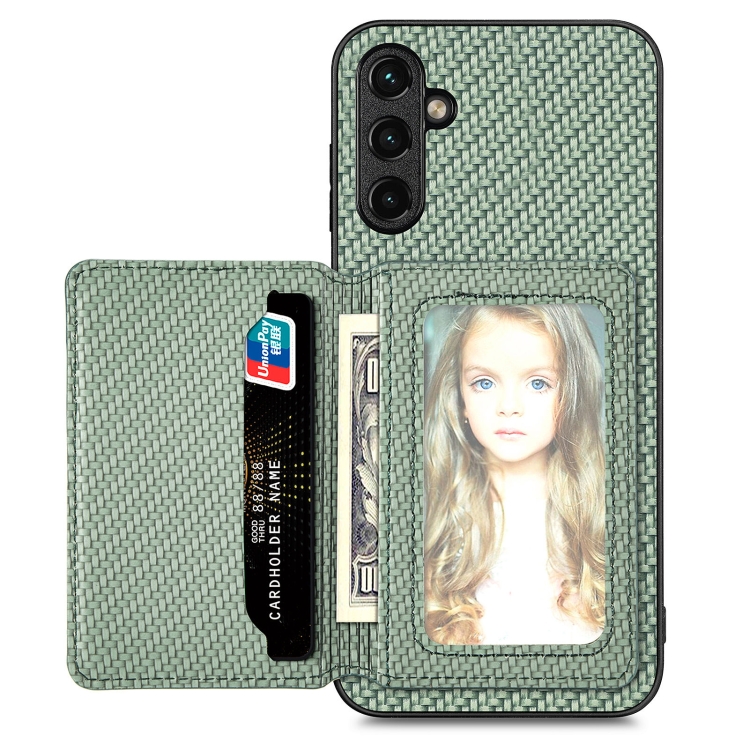 

For Samsung Galaxy A34 5G Carbon Fiber Magnetic Card Wallet Bag Phone Case(Green)