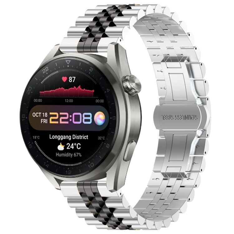 

For Huawei Watch3 Pro New Five Bull Half Round Stainless Steel Watch Band + Strap Removal Tool(Silver+Black)