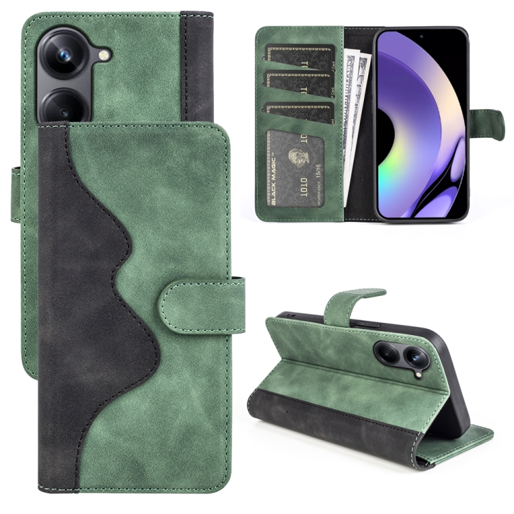 

For Realme 10 Pro Stitching Horizontal Flip Leather Phone Case(Green)
