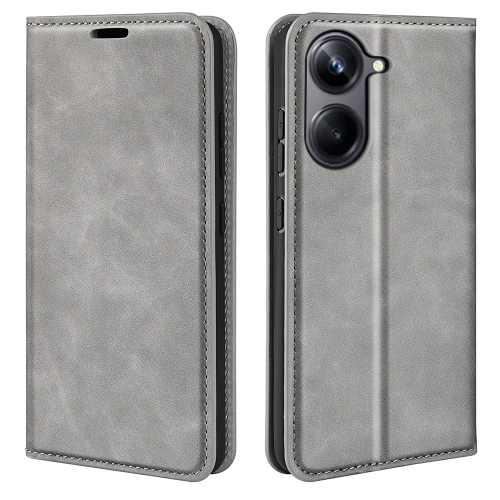 

For Realme 10 Pro Retro-skin Magnetic Suction Leather Phone Case(Grey)