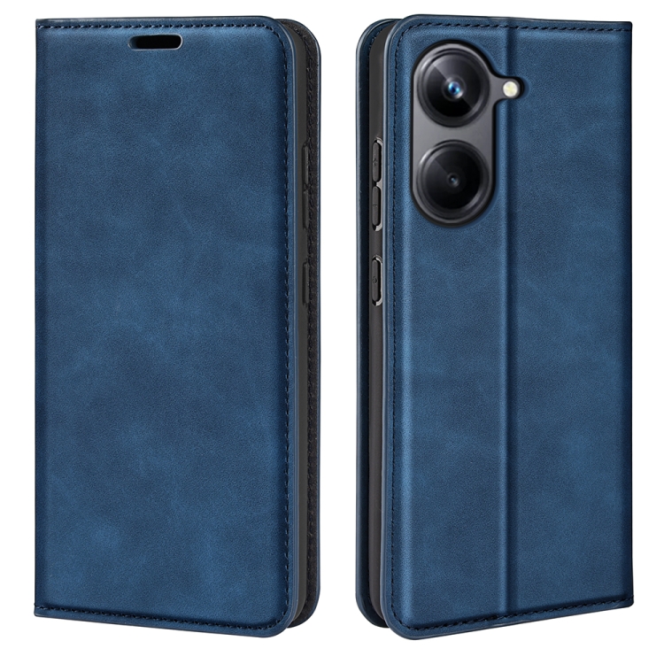 

For Realme 10 Pro Retro-skin Magnetic Suction Leather Phone Case(Dark Blue)