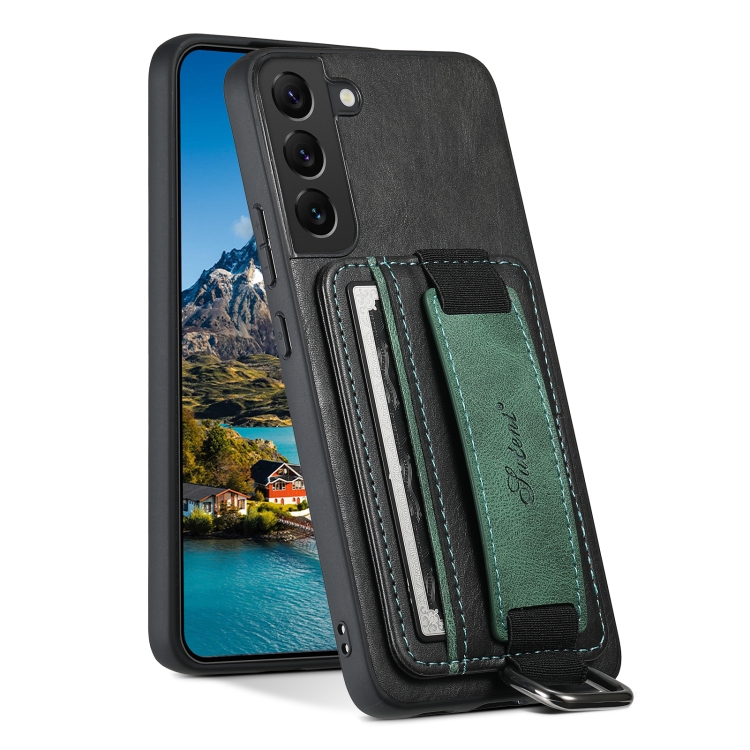 

For Samsung Galaxy S22+ 5G Suteni H13 Card Wallet Wrist Strap Holder PU Phone Case(Black)