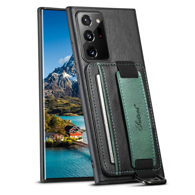 

For Samsung Galaxy Note20 Ultra Suteni H13 Card Wallet Wrist Strap Holder PU Phone Case(Black)