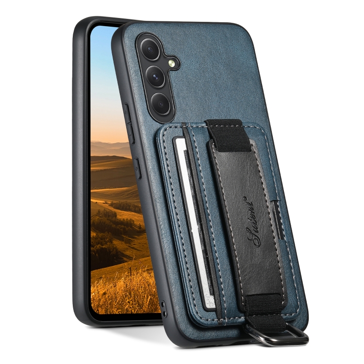 

For Samsung GalaxyA54 5G Suteni H13 Card Wallet Wrist Strap Holder PU Phone Case(Blue)
