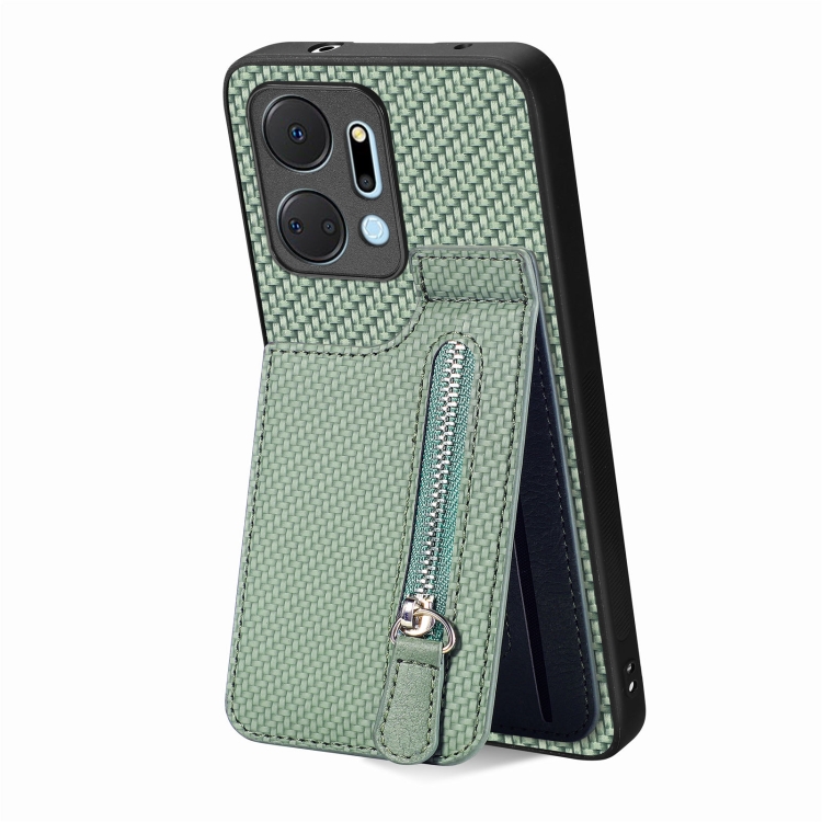 

For Honor X7A Carbon Fiber Vertical Flip Zipper Phone Case(Green)