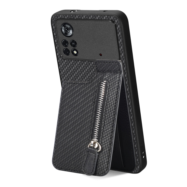 

For Xiaomi Poco X4 Pro 5G Carbon Fiber Vertical Flip Zipper Phone Case(Black)
