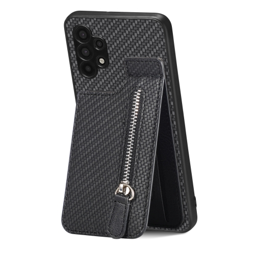 

For Samsung Galaxy A32 5G Carbon Fiber Vertical Flip Zipper Phone Case(Black)