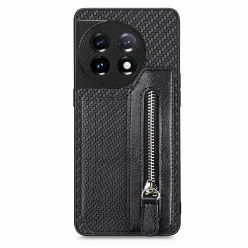 

For OnePlus 11 Carbon Fiber Horizontal Flip Zipper Wallet Phone Case(Black)