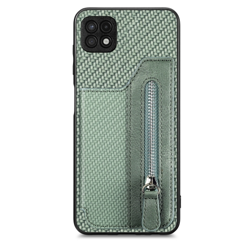 

For Samsung Galaxy A22 5G Carbon Fiber Horizontal Flip Zipper Wallet Phone Case(Green)