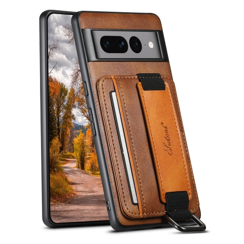 

For Googel Pixel 7 Pro 5G Suteni H13 Card Wallet Wrist Strap Holder PU Phone Case(Brown)