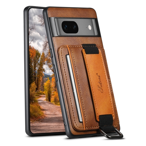 

For Googel Pixel 7a Suteni H13 Card Wallet Wrist Strap Holder PU Phone Case(Brown)