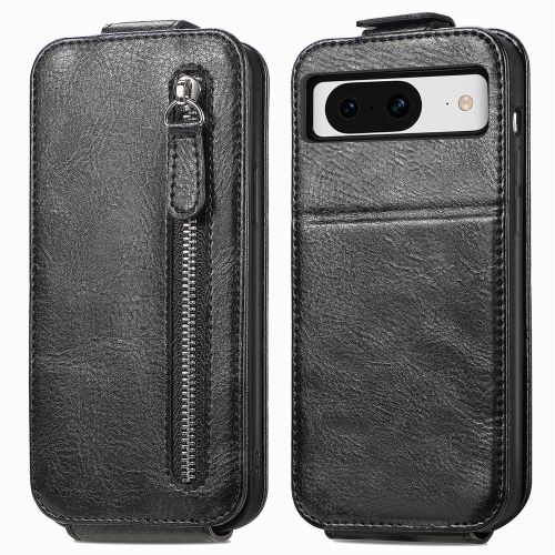 

For Google Pixel 8a Zipper Wallet Vertical Flip Leather Phone Case(Black)