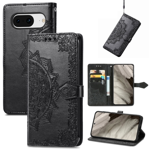 

For Google Pixel 8 Mandala Flower Embossed Leather Phone Case(Black)