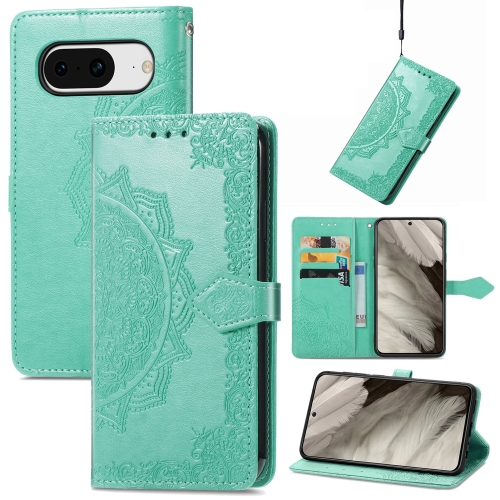 

For Google Pixel 8 Mandala Flower Embossed Leather Phone Case(Green)