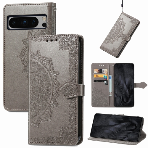 

For Google Pixel 8 Pro Mandala Flower Embossed Leather Phone Case(Gray)