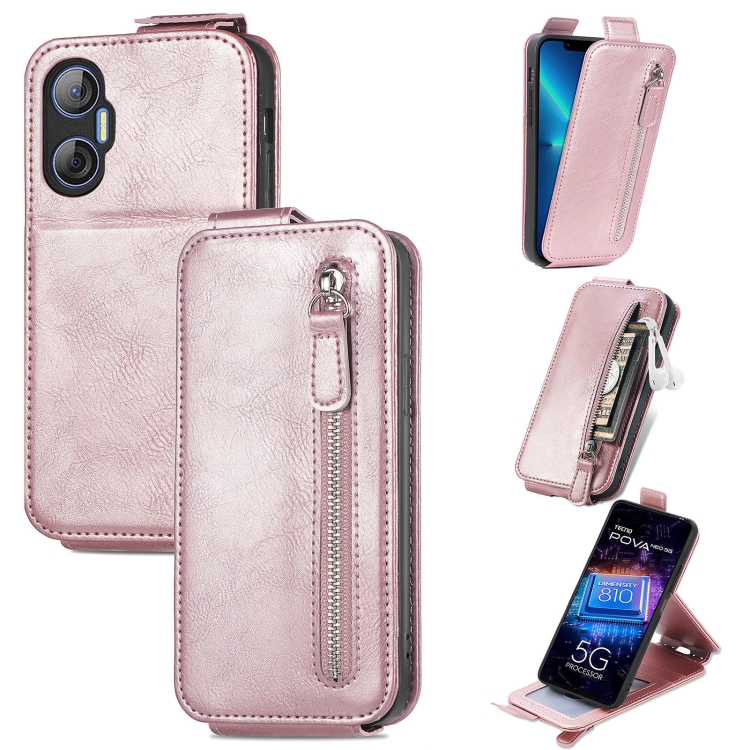 

For Tecno Pova Neo 5G Zipper Wallet Vertical Flip Leather Phone Case(Rose Gold)