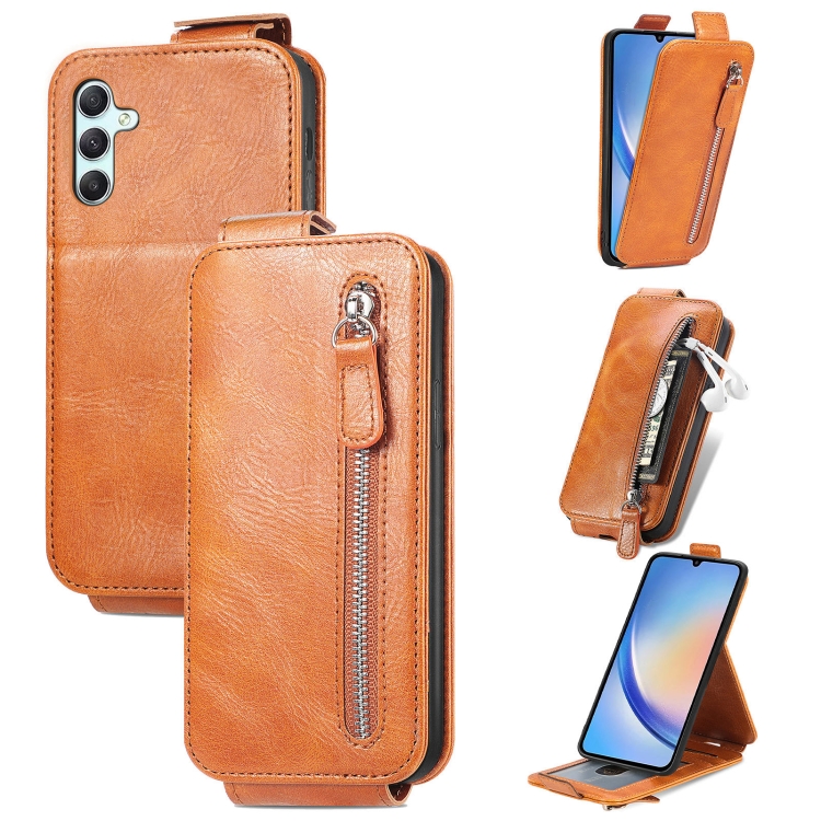 

For Samsung Galaxy A34 5G Zipper Wallet Vertical Flip Leather Phone Case(Brown)