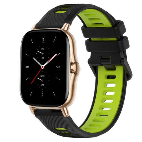

For Amazfit GTS 2 20mm Sports Two-Color Silicone Watch Band(Black+Green)