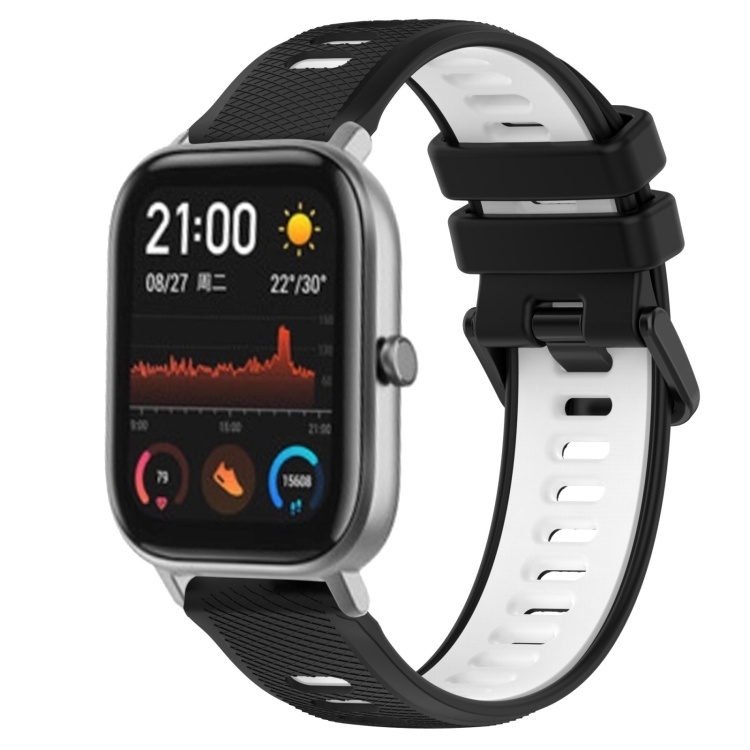 

For Amazfit GTS 20mm Sports Two-Color Silicone Watch Band(Black+White)