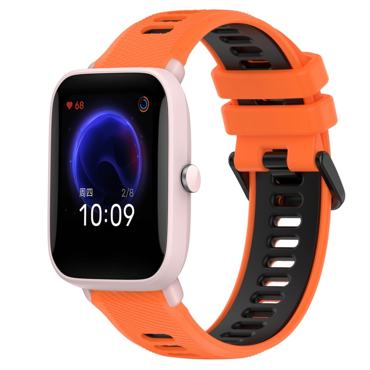 

For Amazfit Pop Pro 20mm Sports Two-Color Silicone Watch Band(Orange+Black)