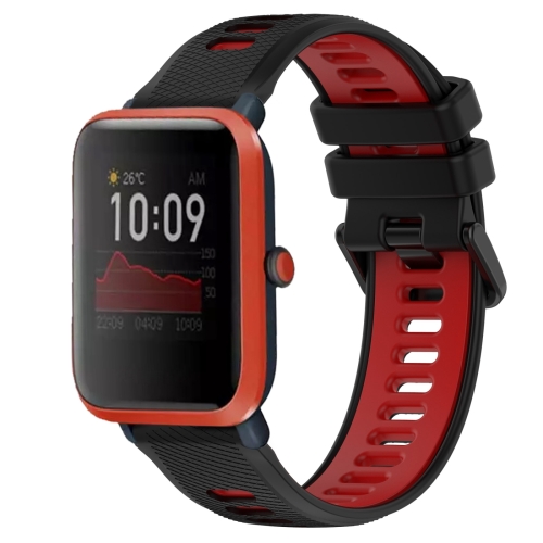 

For Amazfit Bip 1S 20mm Sports Two-Color Silicone Watch Band(Black+Red)