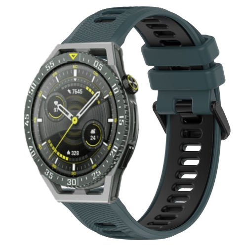 

For Huawei Watch GT3 SE 22mm Sports Two-Color Silicone Watch Band(Olive Green+Black)
