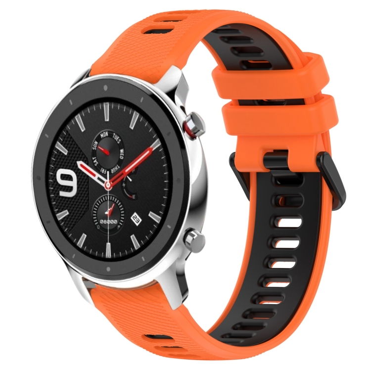 

For Amazfit GTR 4 22MM Sports Two-Color Silicone Watch Band(Orange+Black)