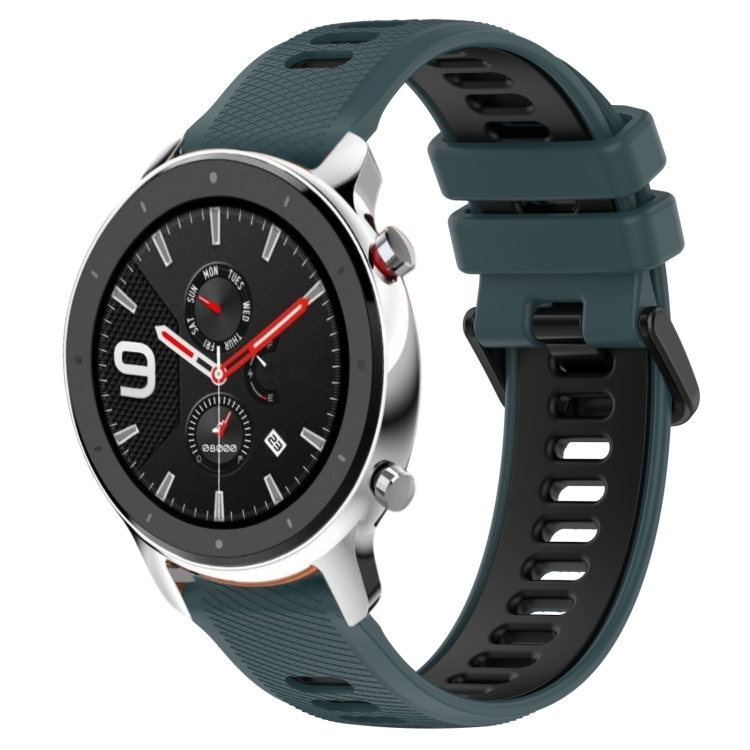 

For Amazfit GTR 4 Pro 22MM Sports Two-Color Silicone Watch Band(Olive Green + Black)