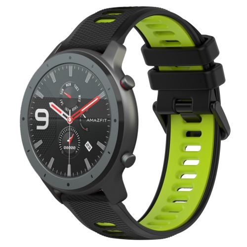 

For Amazfit GTR 47mm 22MM Sports Two-Color Silicone Watch Band(Black+Green)